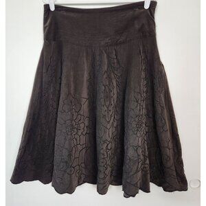Ril's Fine Corduroy Fit and Flare Brown Skirt Black Embroidery Scalloped Hem, 8